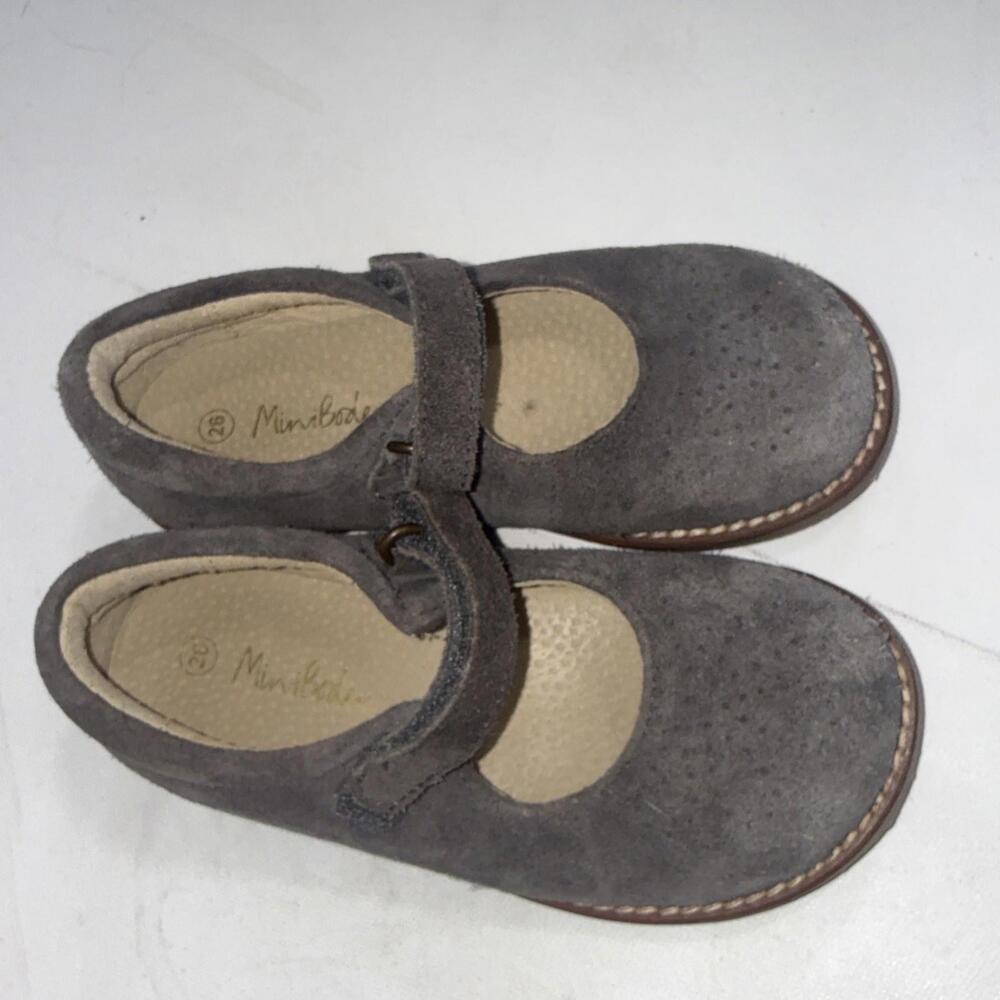 Mini‎ Boden Gray Suede Leather Classic Old Money Mary Janes Flats Dress Shoes 26